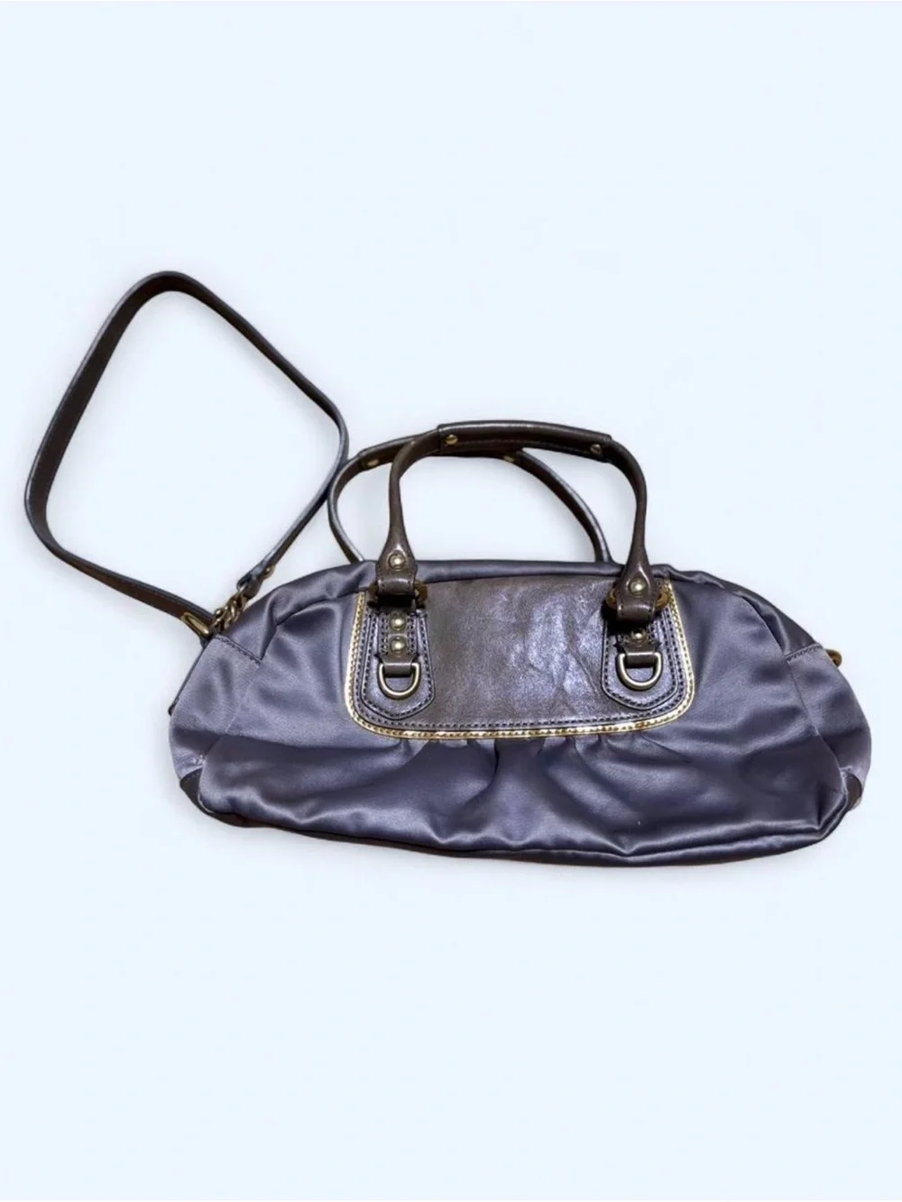 Coach Satin Purple Shoulder Bag with Brown Leather Trim